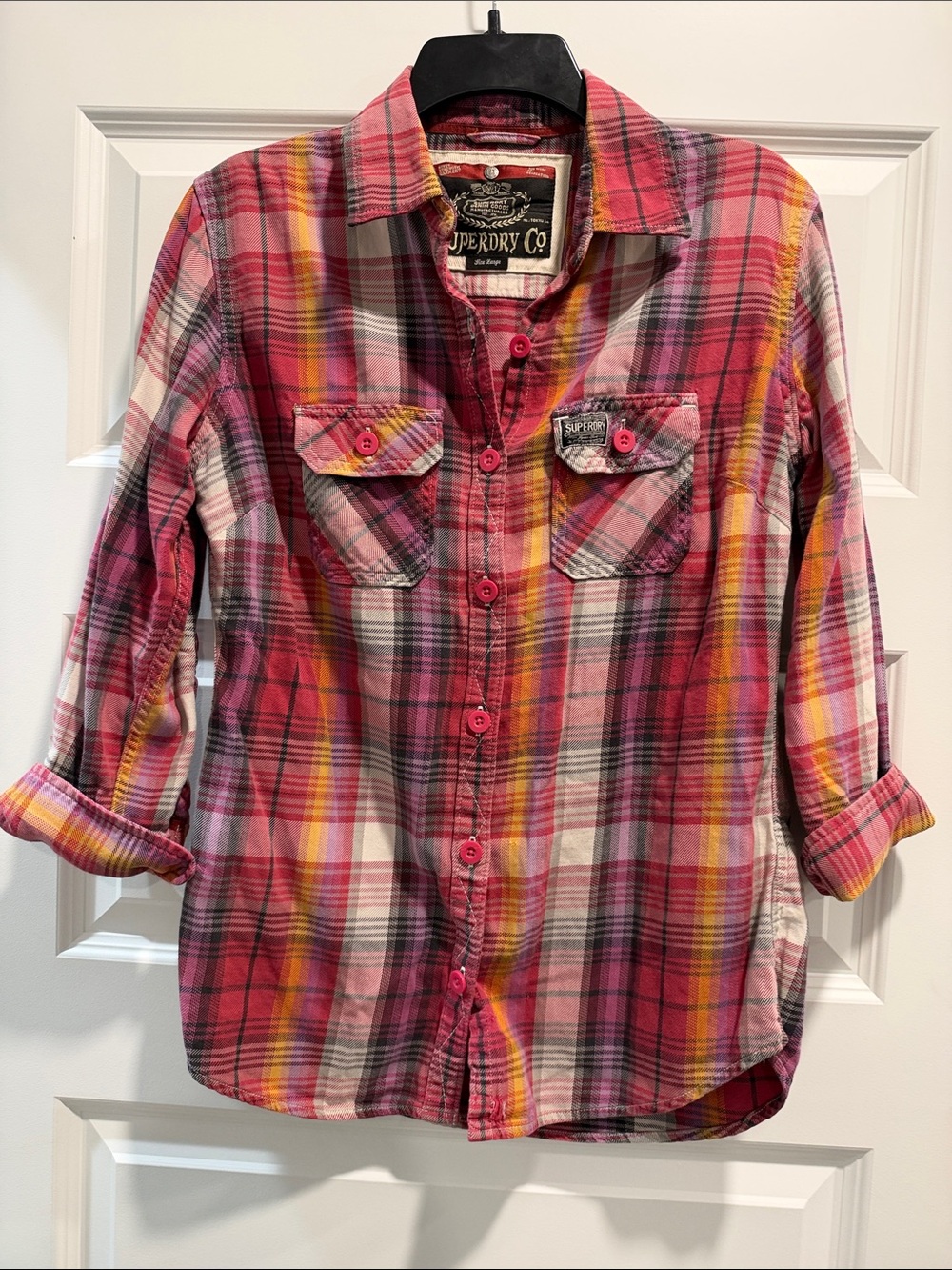 Superdry Pink and Yellow Plaid Button-Down Shirt